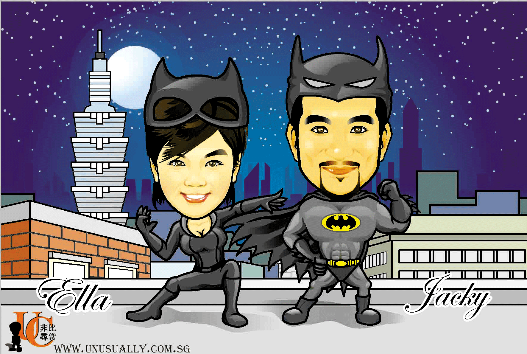 Digital Caricature Drawing - Badman Couple Theme